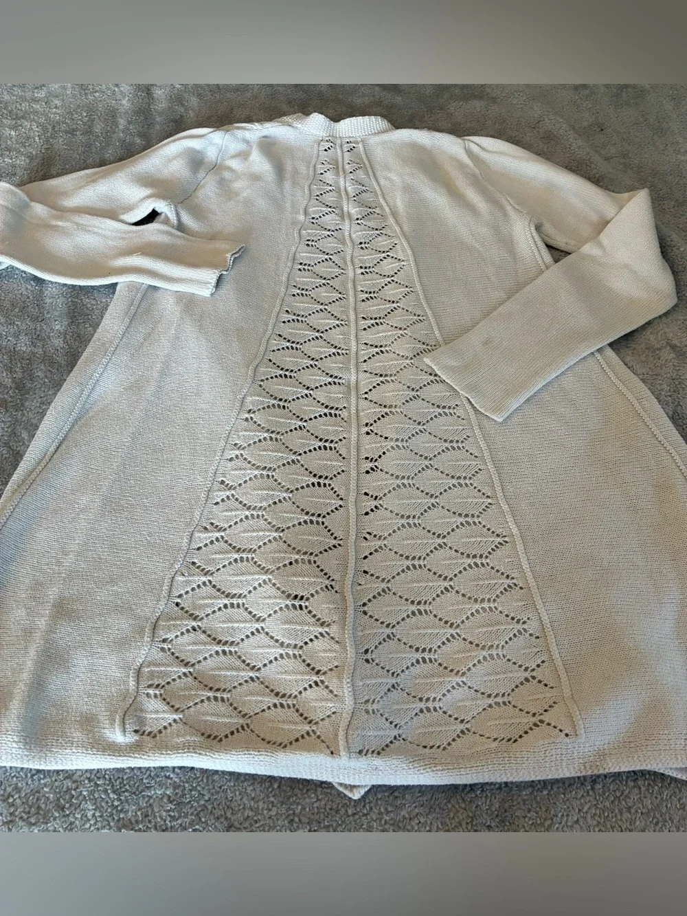 Women’s Belldini Brand White Long Length Open-Front Knit Cardigan Sweater